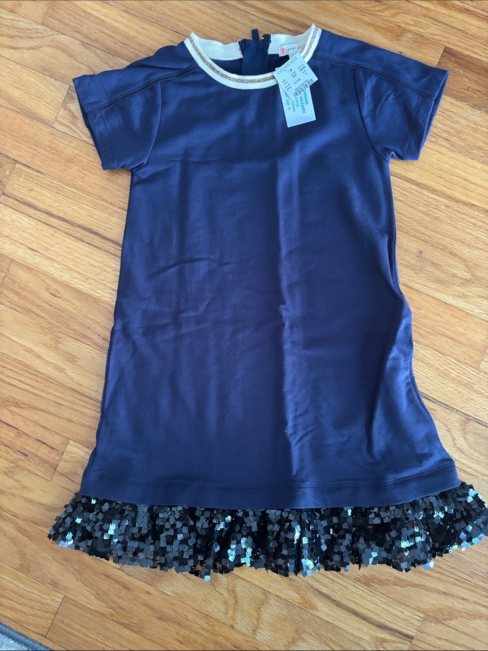 Crewcuts Navy Dress with Gold Trim and Black Sequin Hem